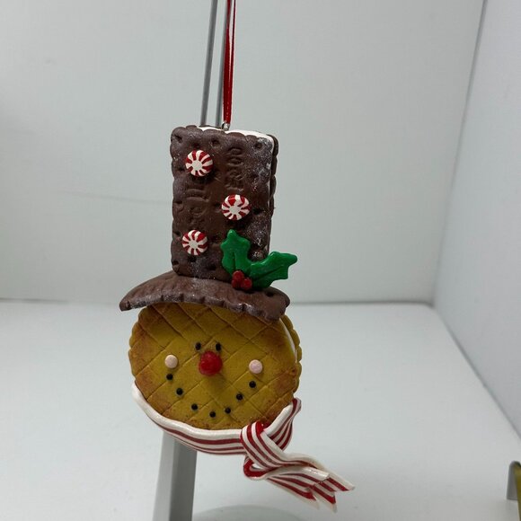Snowman Ornament Faux Cookie Chocolate Peppermint Top Hat Holiday Kitchen Decor - Picture 7 of 16